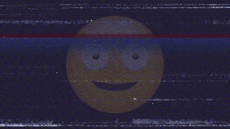 animación digital de tv efecto estático sobre emoji de cara tonta contra un fondo negro