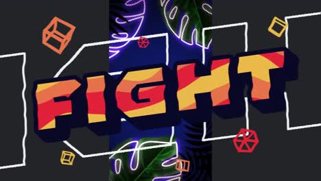 animación del texto de lucha sobre hojas de neón