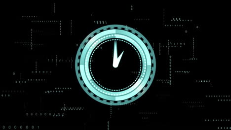 animación del reloj y el procesamiento de datos sobre un fondo oscuro
