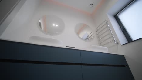 modern tiled bathroom with shower in modern home, real estate interior. wide shot footage