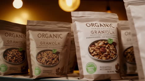 organic granola bags on store shelves
