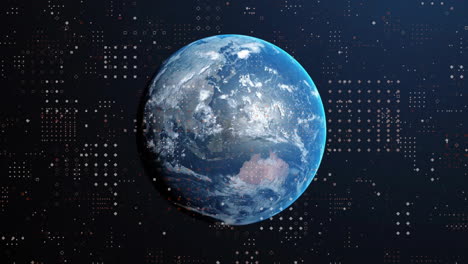animation of financial data processing over globe on blue background