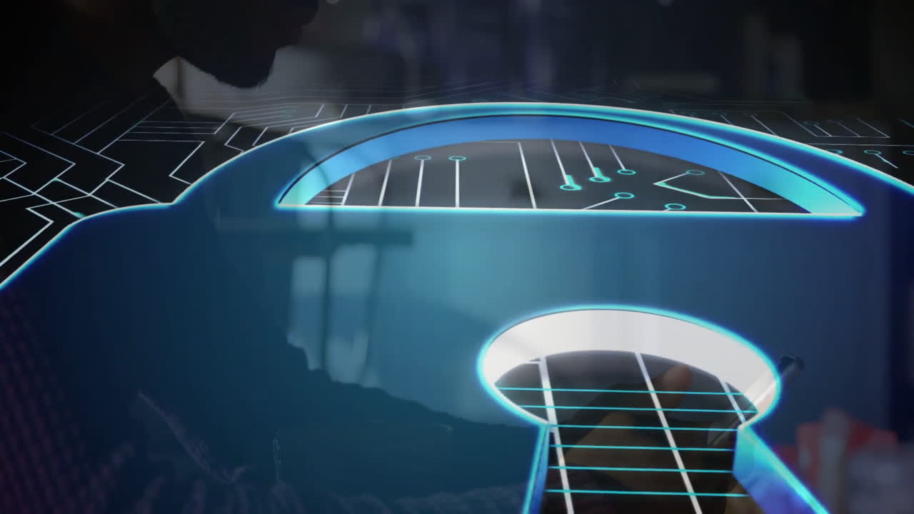 Animation of digital lock overlay on laptop screen, person working in school