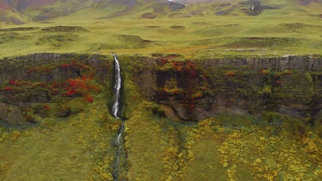 rock cliff in rugged iceland landscape with seljalandsfoss waterfall