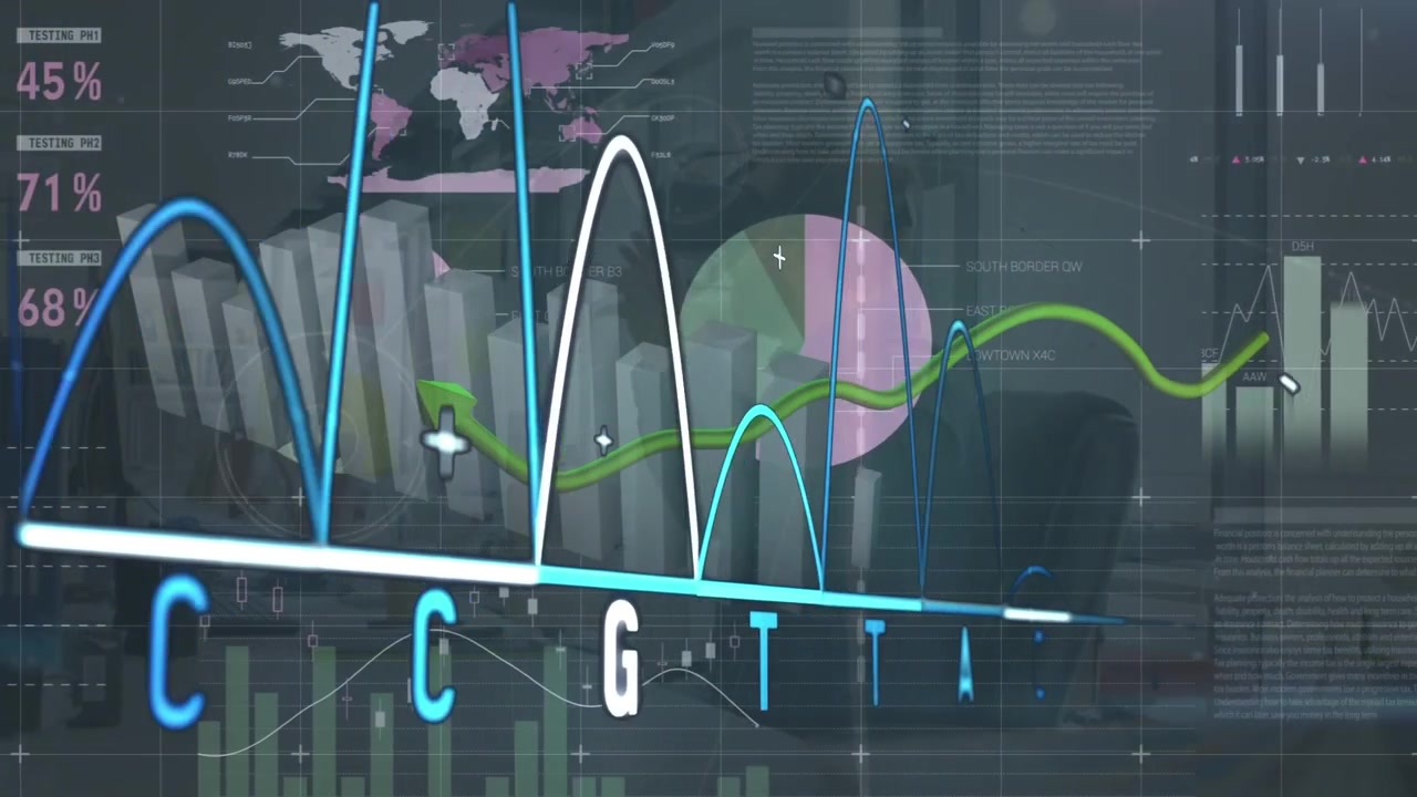 Digital DNA Sequencing and Financial Data Visualization Overlay