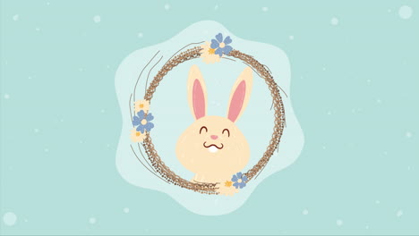 spring rabbit in floral frame