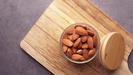 top view of almond nut i in a jar on table