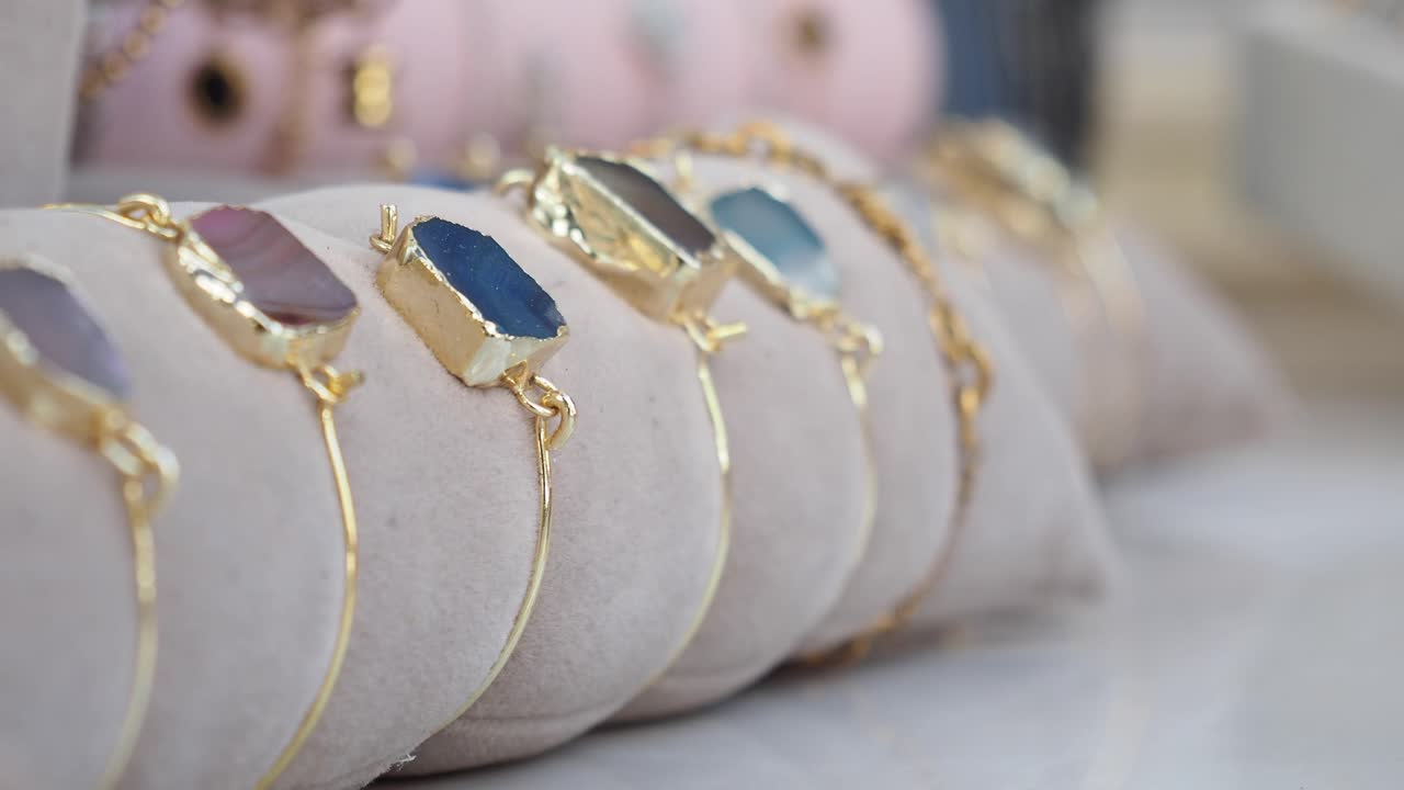 Gold Stone Bracelets Display