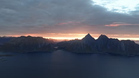 a mountain sunrise over the mountains in valberg norway in the lofoten islands