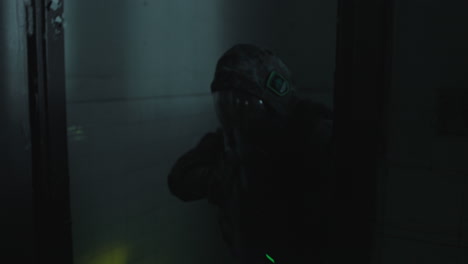 military operation in a dark building