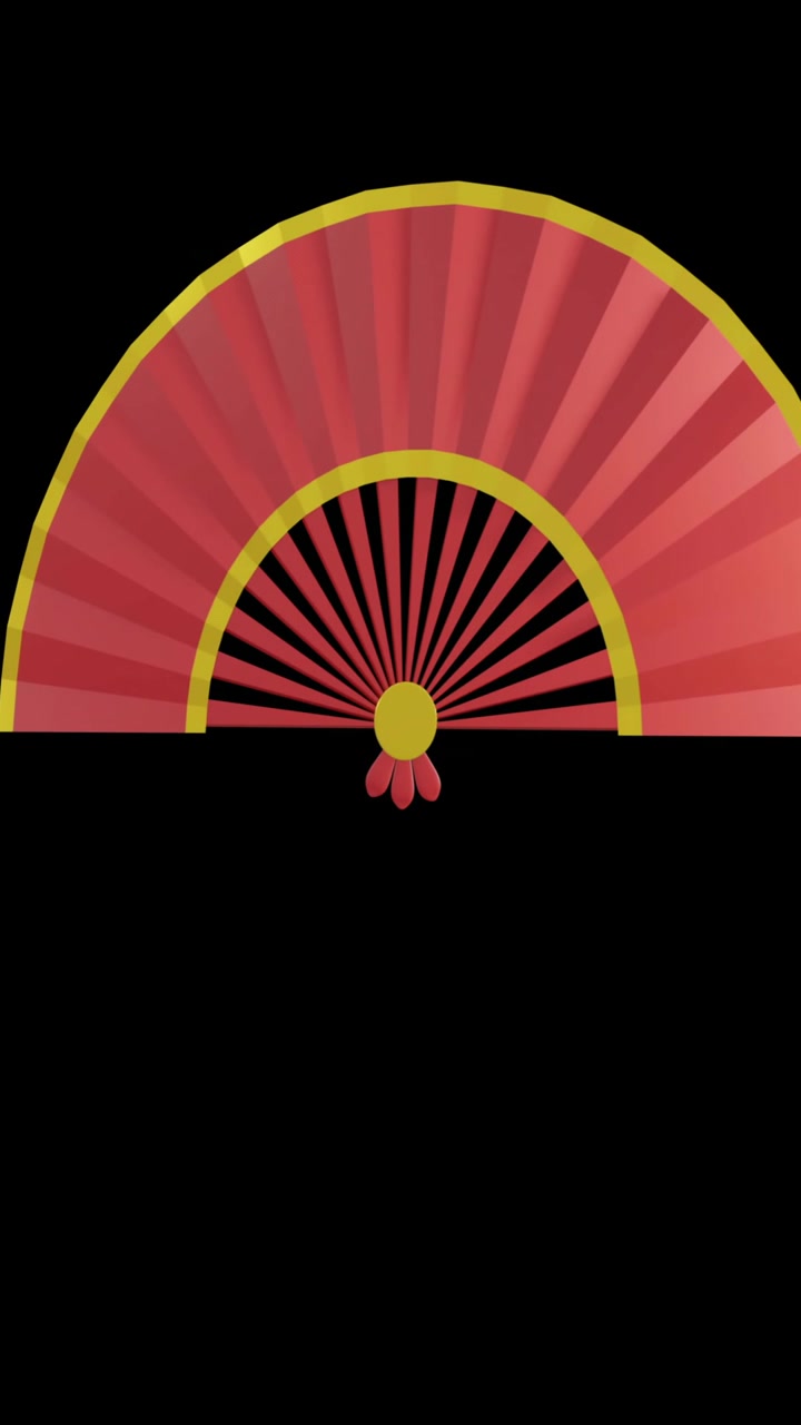 Animación de patrón chino rojo y dorado sobre un fondo negro.