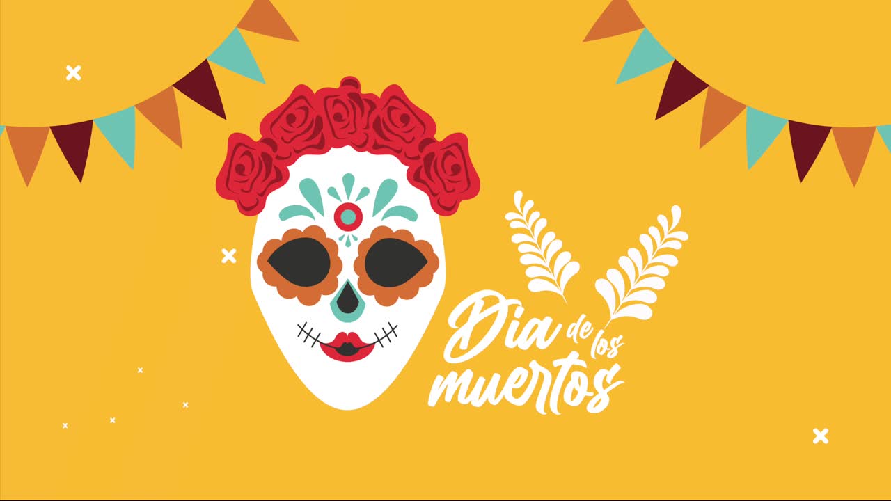 Dia de los Muertos tekst fejring med Katrina kranie og guirlander