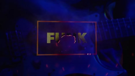 animation of funk text over man playing guitar