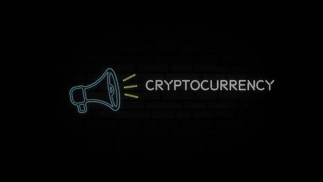 icona di megafono a linea di neon luminosa con criptovaluta di testo isolata su sfondo nero. animazione grafica in movimento video 4k.