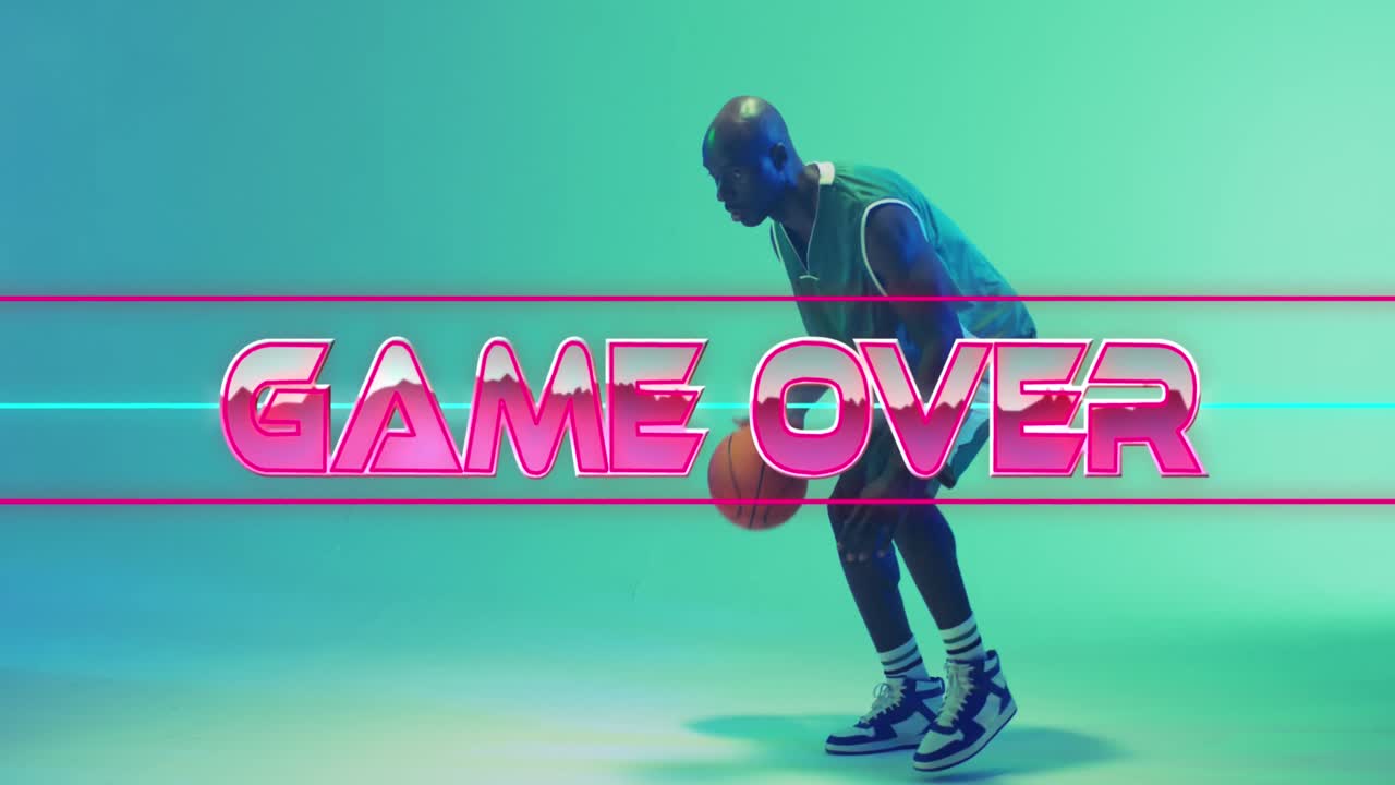 게임의 애니메이션, 텍스트, 네온 패턴, 아프리카계 미국인 농구 선수