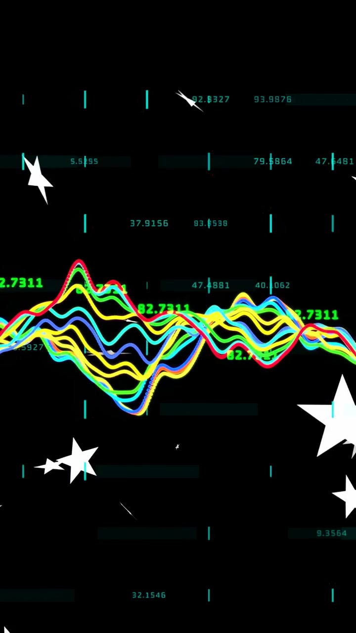 Vertical video: Ribbon waveform responding to data pulse, shifting peaks and updating green labels