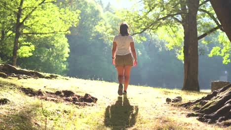 Hiker-woman-walks-at-grassland-in-Ordesa-Park-at-the-north-of-Spain