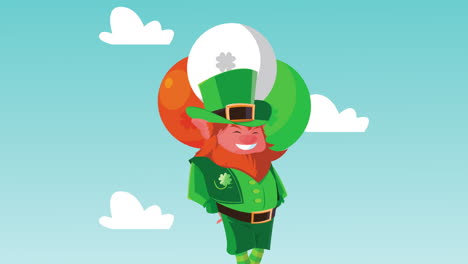 happy saint patricks day animation with leprechaun character with balloons helium in landscape