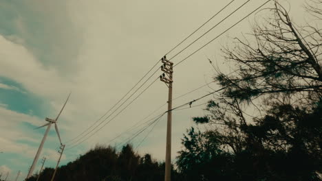 power lines and wind turbine