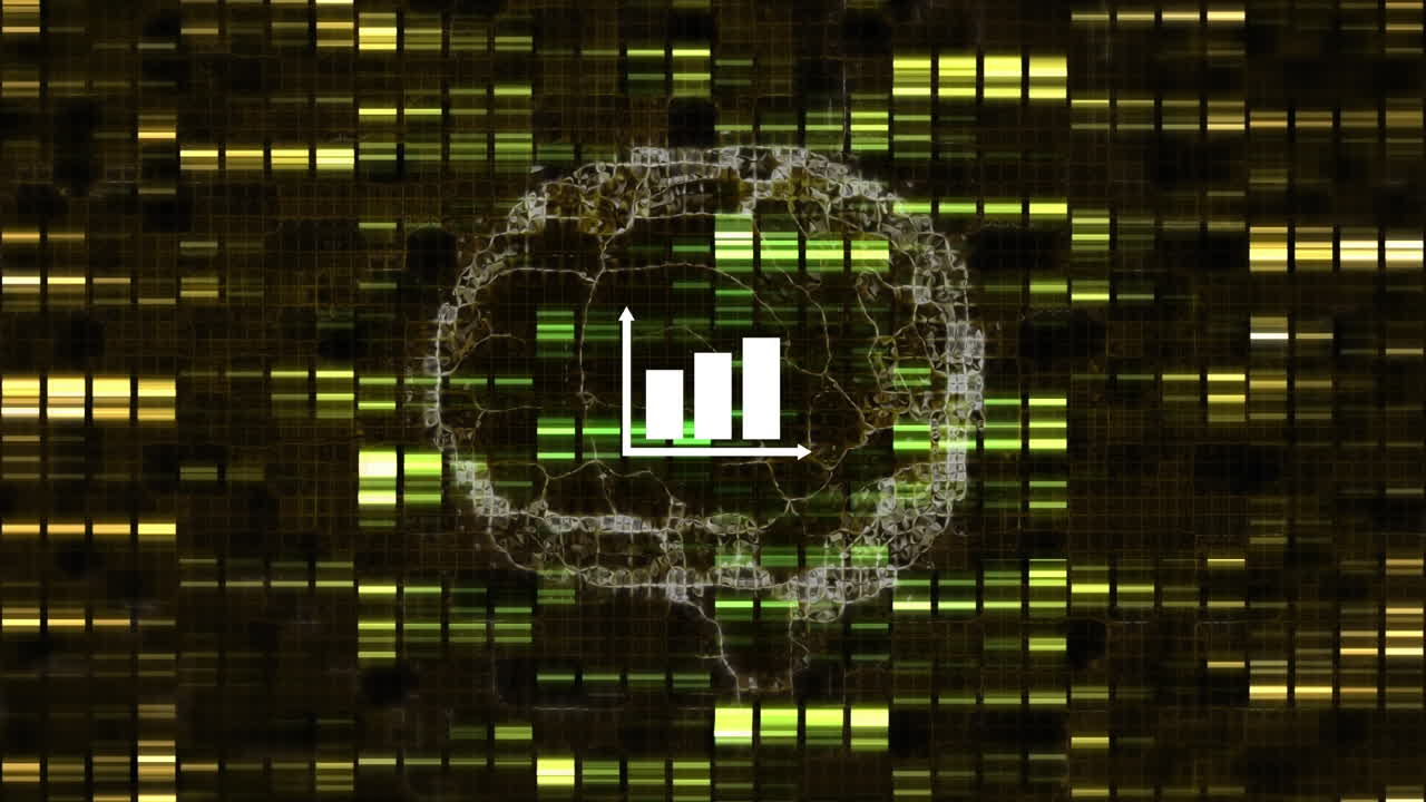 Animation of graph over digital brain and moving columns
