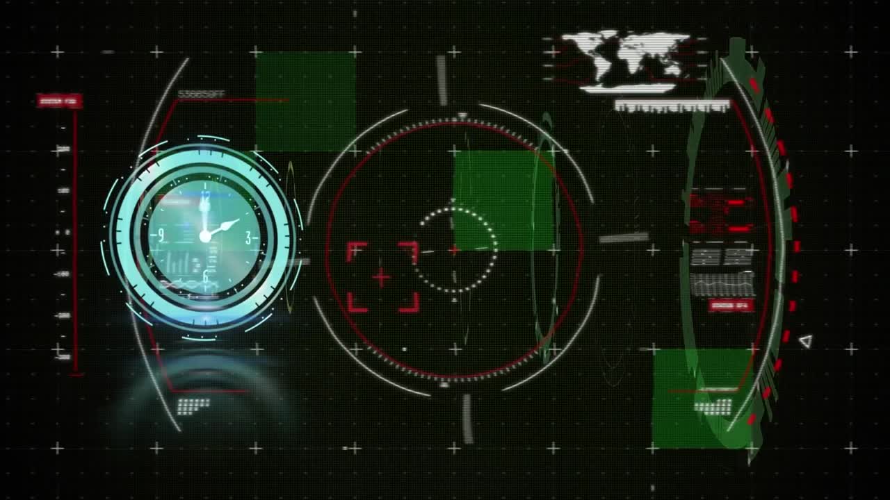 범위에서 시계의 타이킹과 그리드에서 데이터 처리의 애니메이션