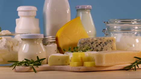 various dairy items arranged on a table