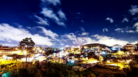 uhd timelaps : dalat vietnam night cityscape of dalat in vietnam with cloudy : loop clip