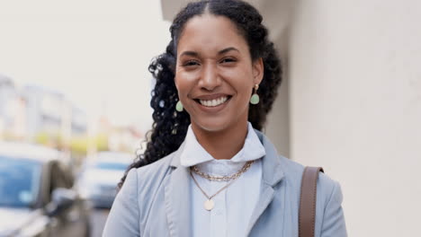 face, business and woman in city