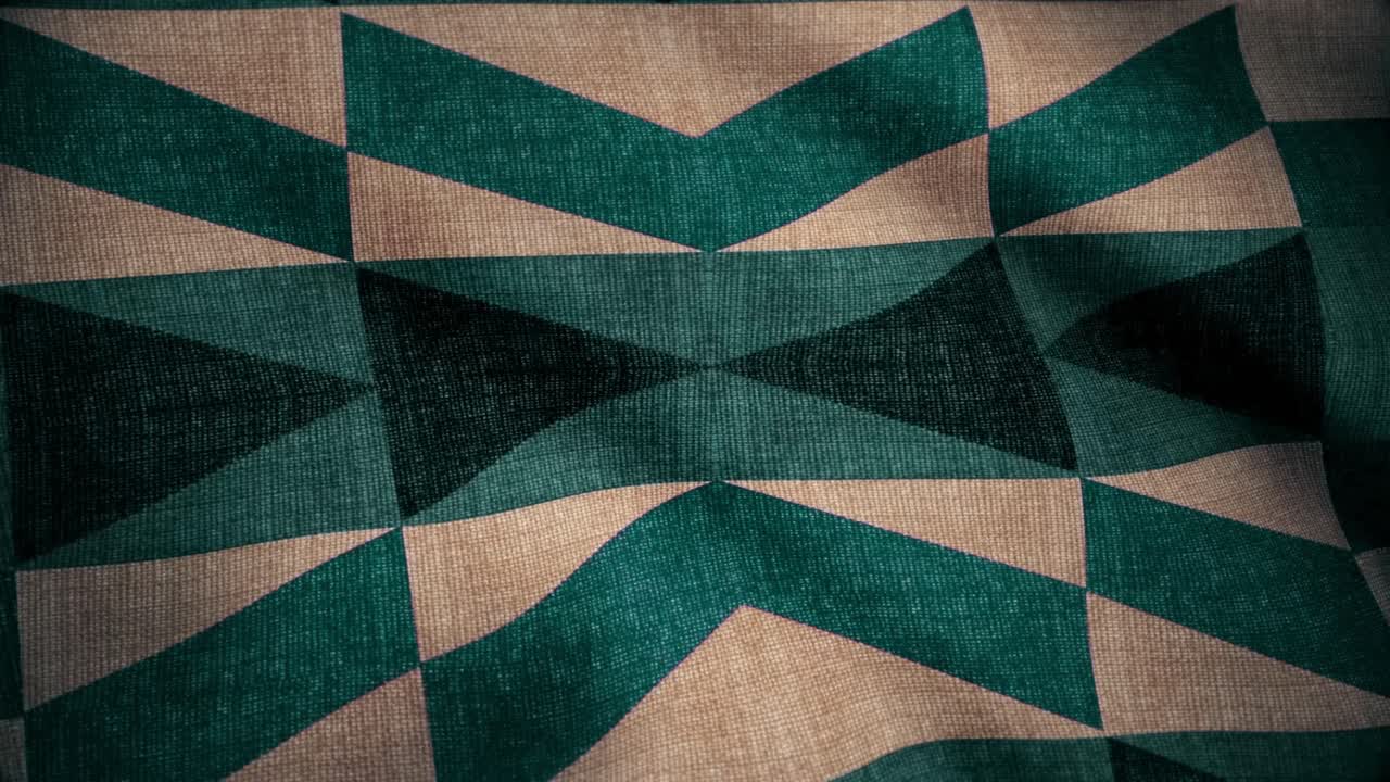 초록색과 베이지색의 기하학적 직물 패턴