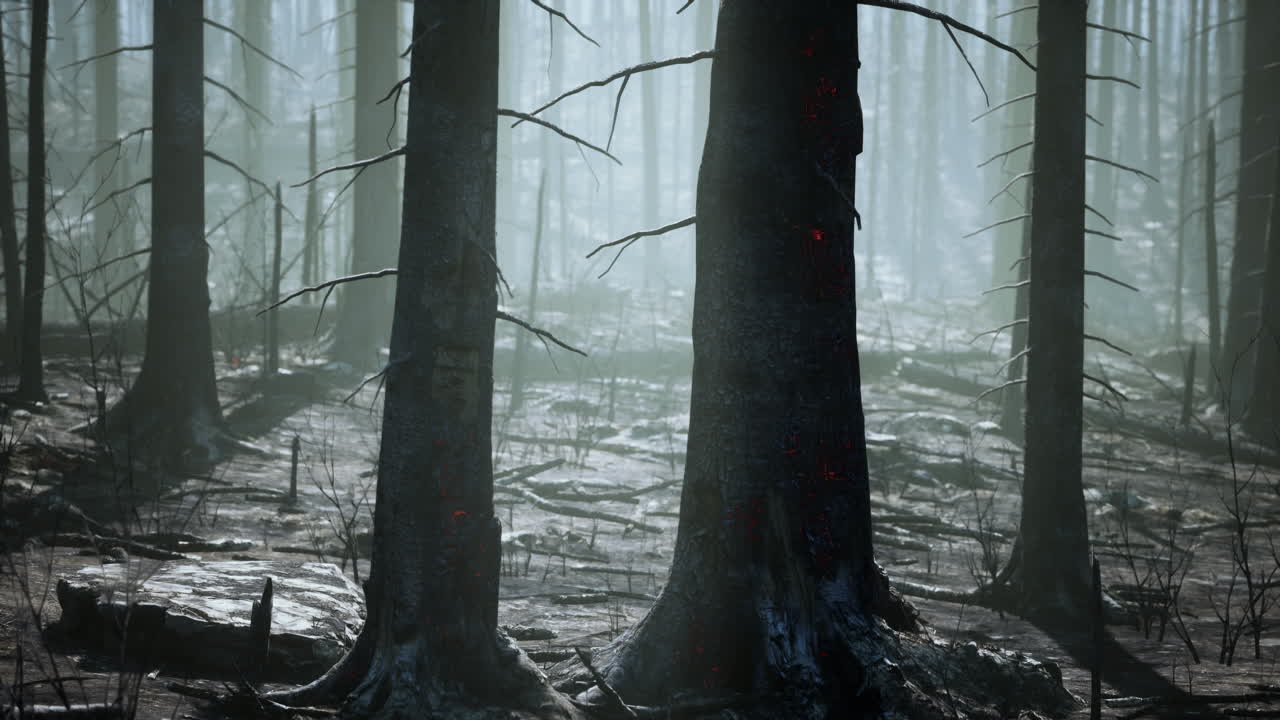 árboles quemados en un bosque