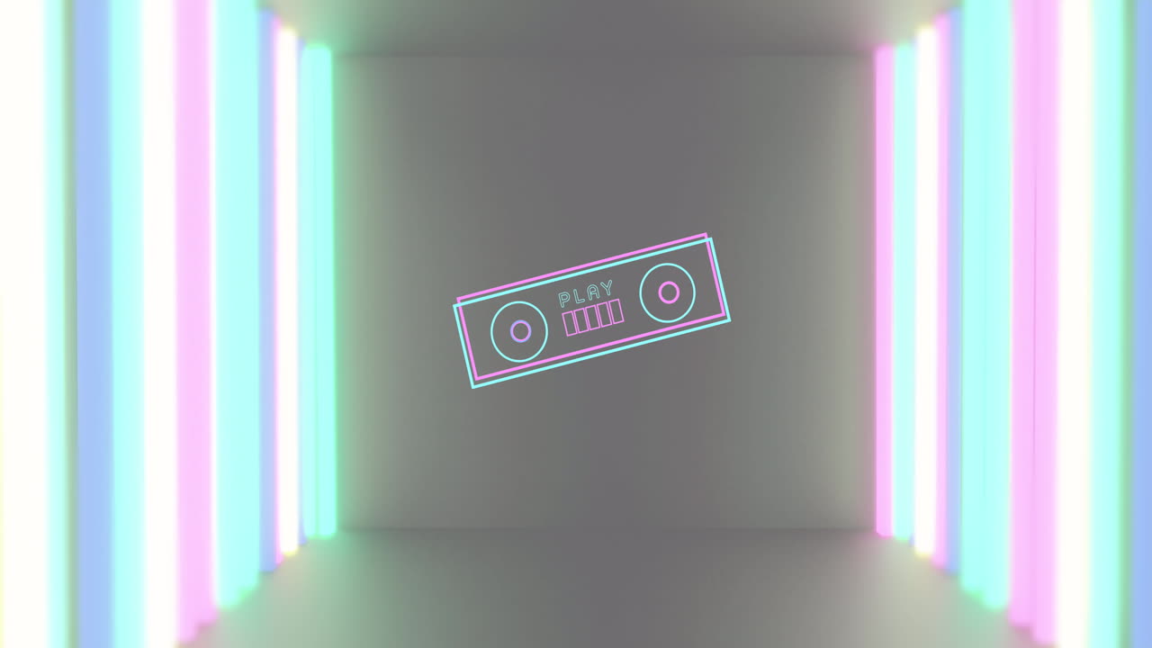 검은색 배경에 있는 미디어 아이콘과 모양의 애니메이션