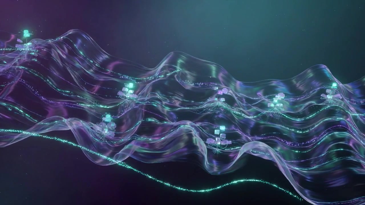 Futuristic Abstract Network with Flowing Data and Glowing Nodes