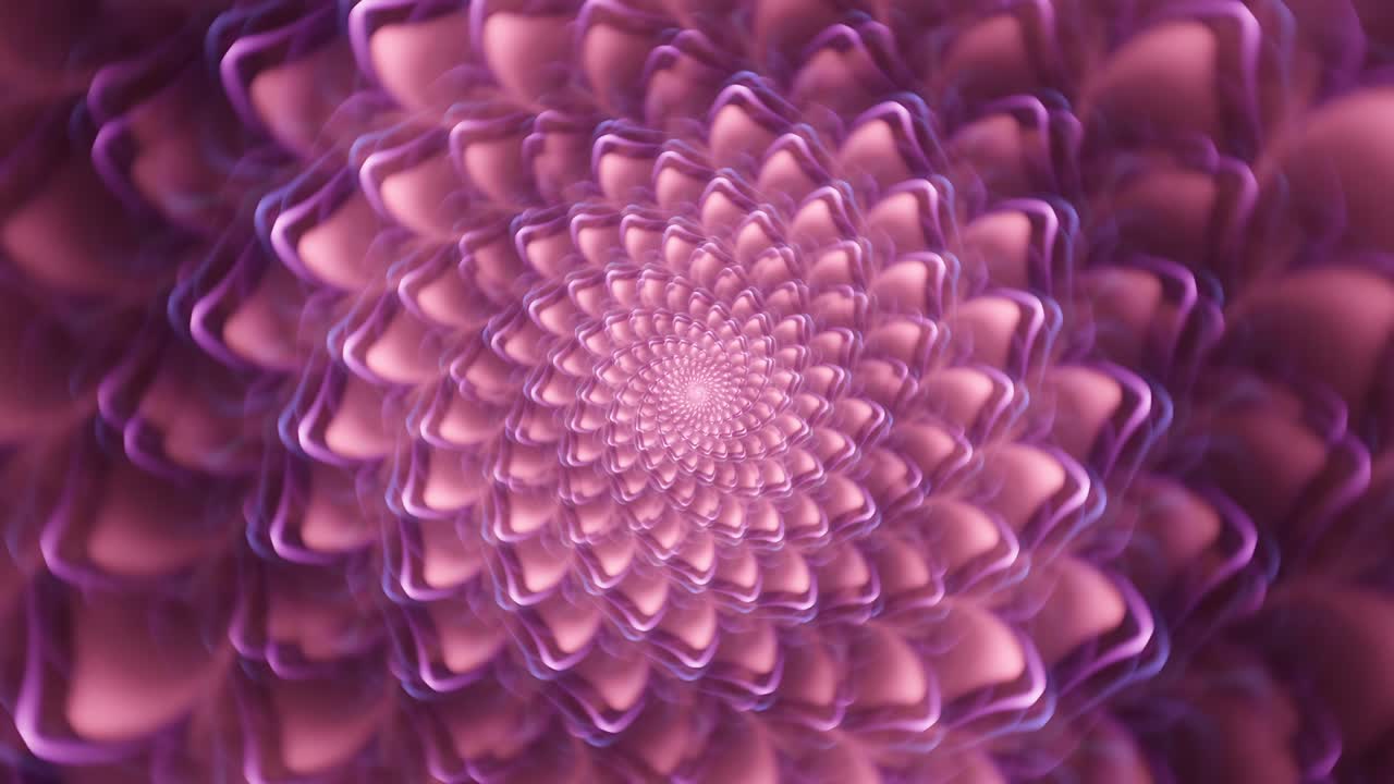 relajantes pétalos fractales de flores abstractas con pulsos visuales rítmicos - remolinos hipnóticos en bucle sin fisuras y patrones geométricos en evolución y formas cambiantes, vórtice trippy único
