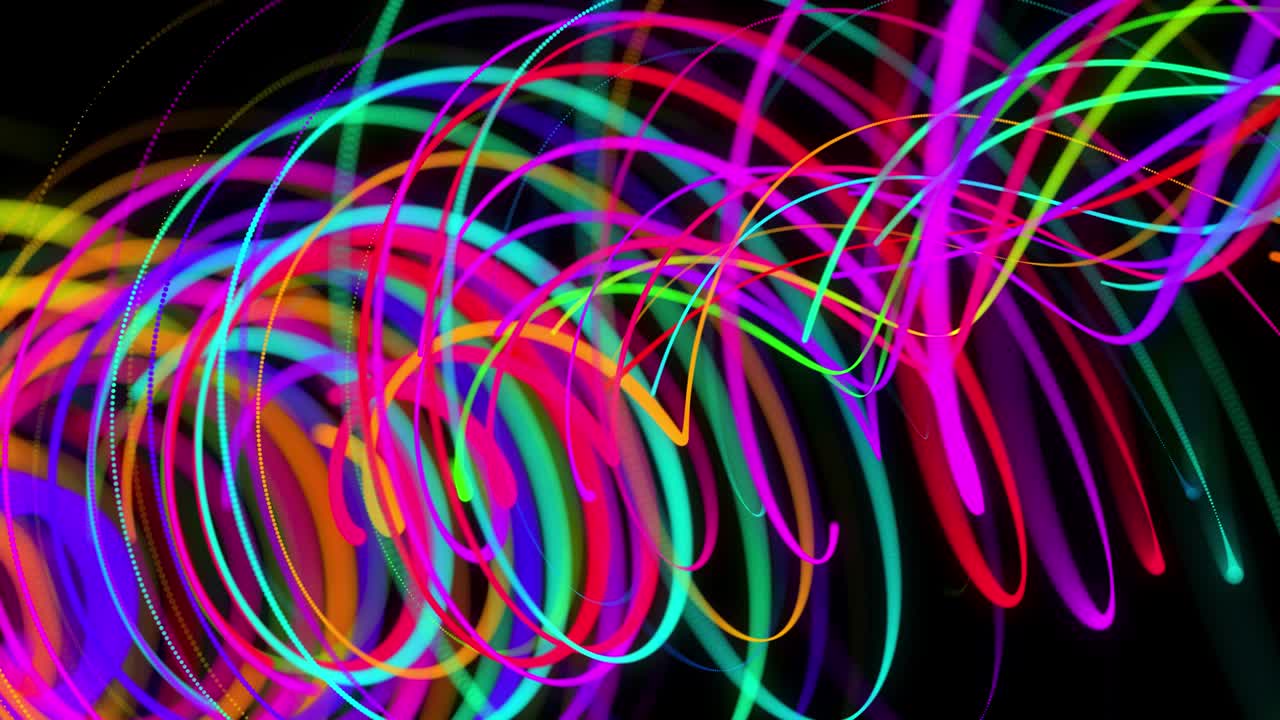 estilo creativo fondo abstracto en 4k. líneas de color girando en espiral volar a lo largo de la ruta giratoria. diseño de movimiento bg de partículas que dan forma a líneas, hélice y estructuras abstractas. render 3d