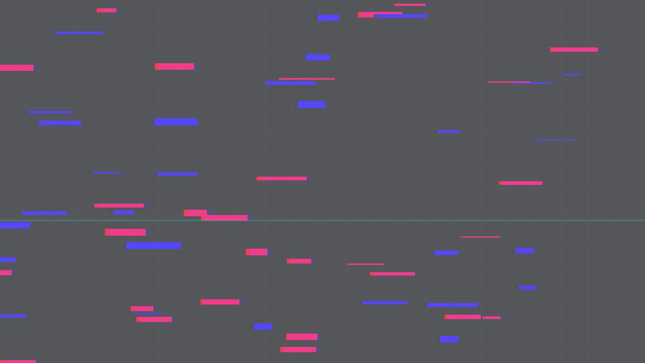 Abstraktes digitales Gitter mit blinkenden rosa und blauen Datenbalken