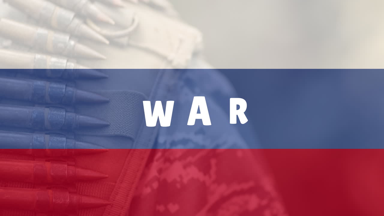 러시아의 군인과  ⁇ 발 위에 전쟁 텍스트의 애니메이션