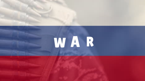 animación del texto de guerra sobre el soldado y la bandera de rusia