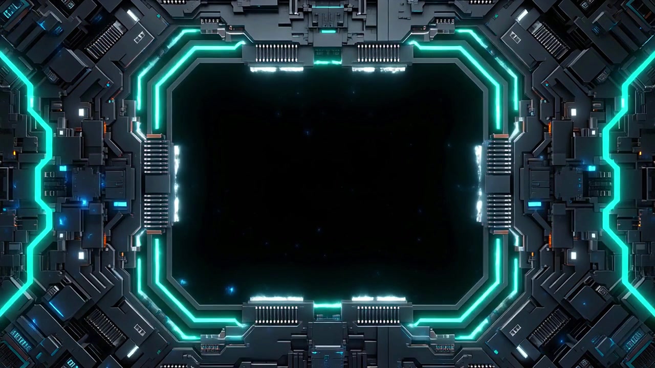 Futuristic Technology Frame with Glowing Neon Green Lights Loop