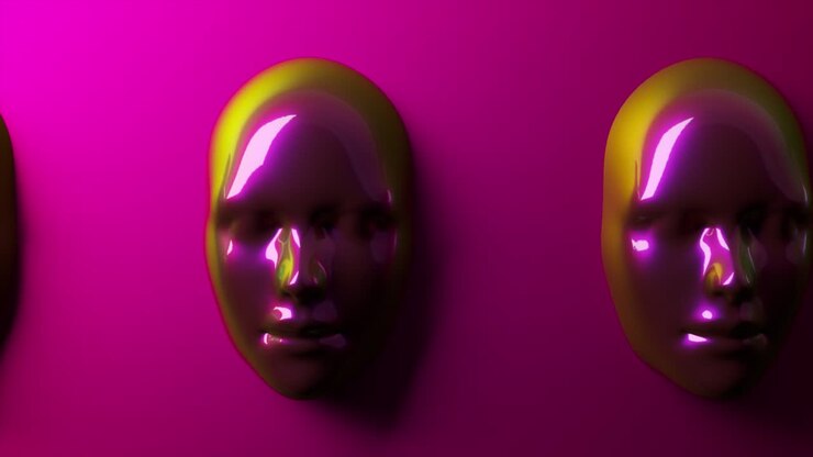Due maschere viso iridiscenti su sfondo rosa
