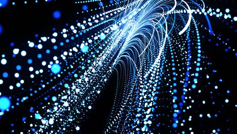 abstract 3d loop background with glowing particles lined up in curved lines in 3d space. festive vj loop with blue particles and smooth animated camera. motion design background