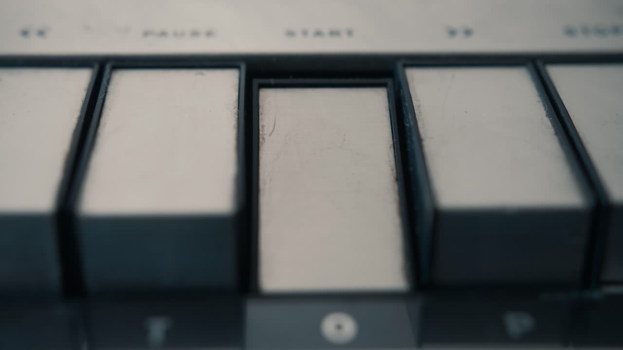 Finger Pressing Start and Stop Buttons on Vintage Electronic Device