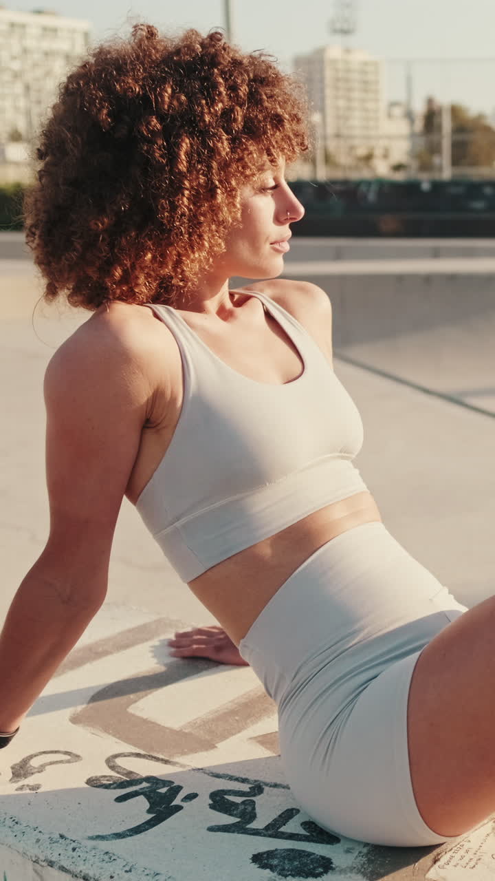 Young Woman Taking a Break at a Skatepark