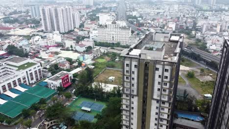 aerial dolly, apartment buildings and condo homes luxury fancy residence in ho chi minh city district 7