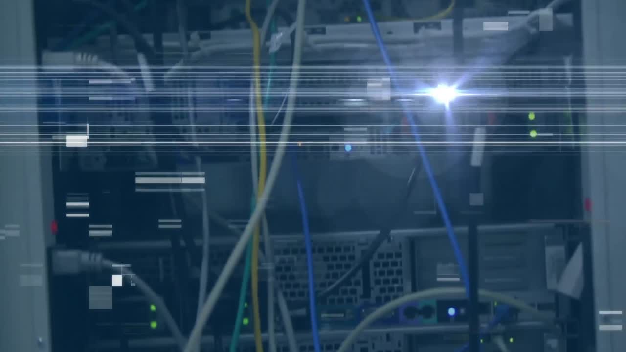Animation o interference and light trails over server room