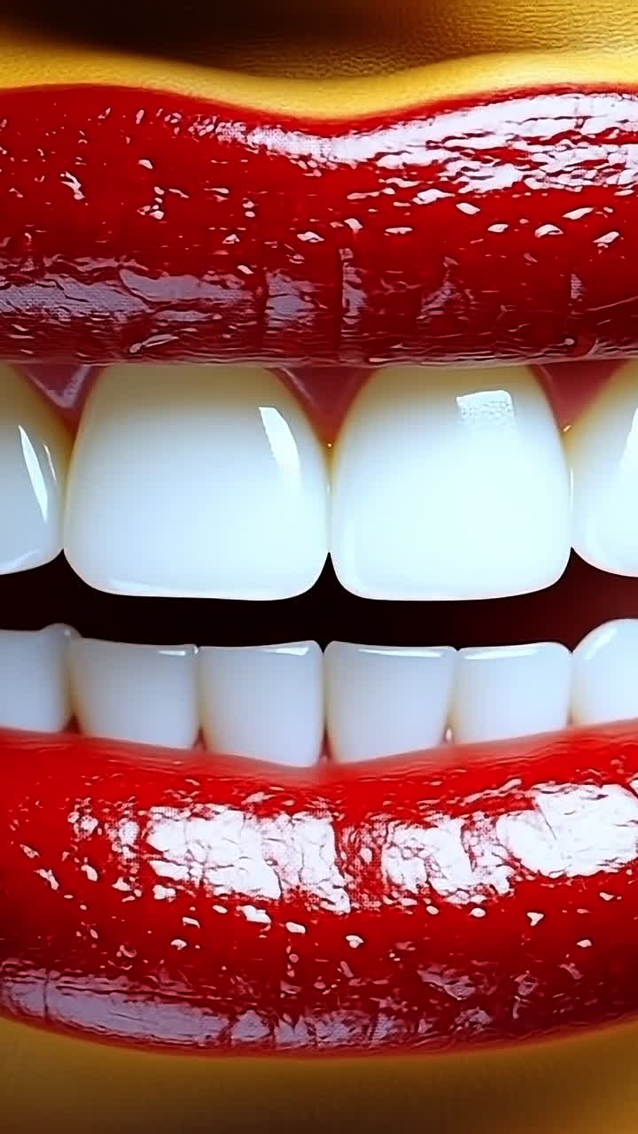 Bright smile with glossy red lips. A close-up view of a radiant smile featuring bright white teeth and glossy red lips, showcasing confidence and joy.