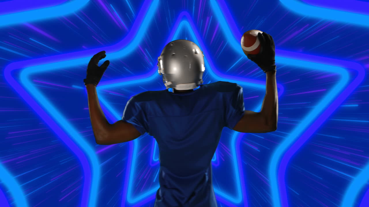 animación de un jugador de fútbol americano afroamericano con formas de pelota