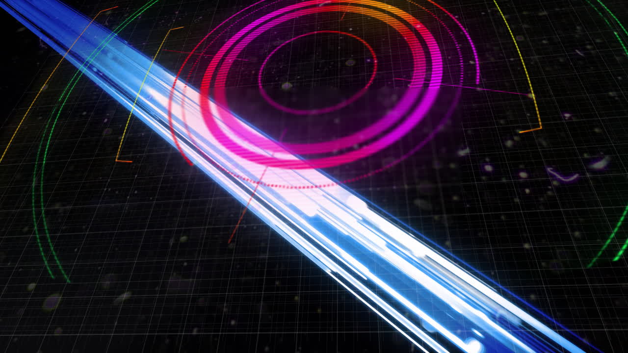 animación de luces y procesamiento de escáner circular de colores sobre fondo negro