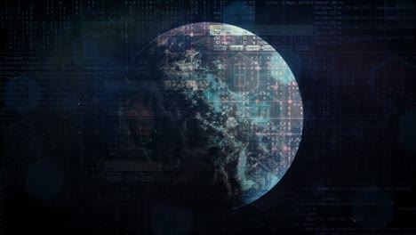 3d rendering of business and financial information overlay on a 3d globe. data grid ,math formulas and various business icons overlay