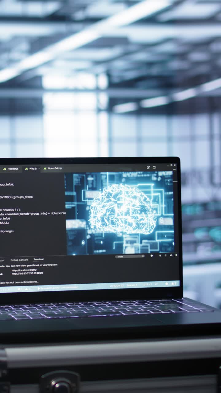 Laptop Screen Displaying Code and Artificial Intelligence Brain