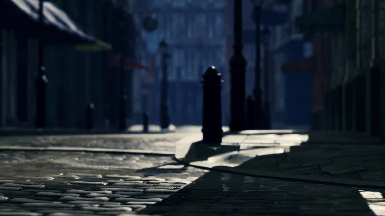 Cobblestone street illuminated by soft morning light in a historic urban area